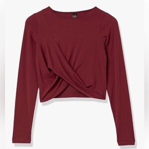 Core 10 Women's Knot Front Cropped Long Sleeve Yoga Tee S Burgundy NEW